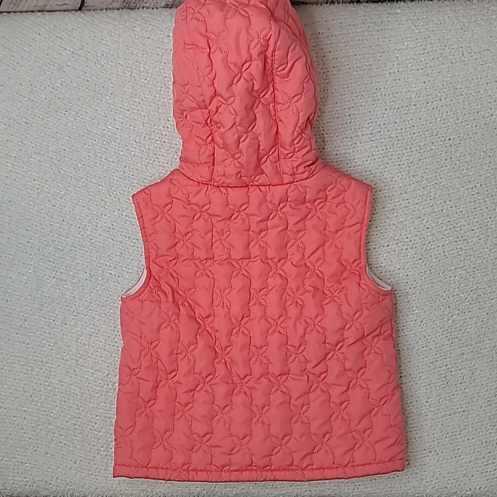 Gymboree Girl's Zip Up Hooded Fleece Lined Quilted Puffer Vest Jacket Pink/Cream
